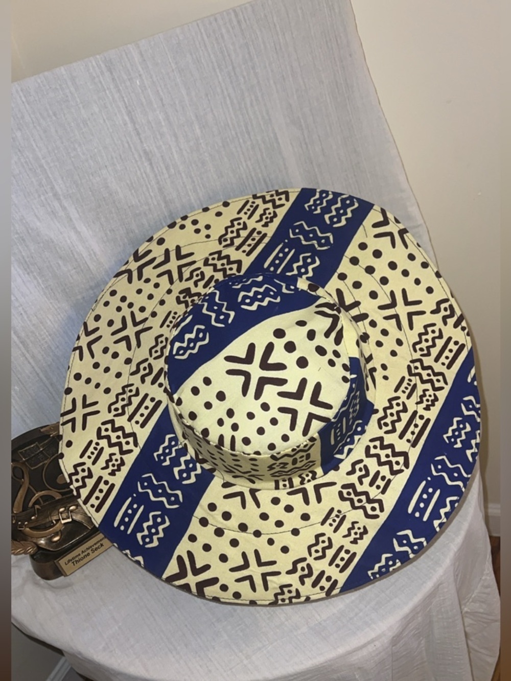 K-K Vogues African Print Bucket Hat – Wax Style – Fedora Hat in Yellow and Navy - Picture 2 of 7